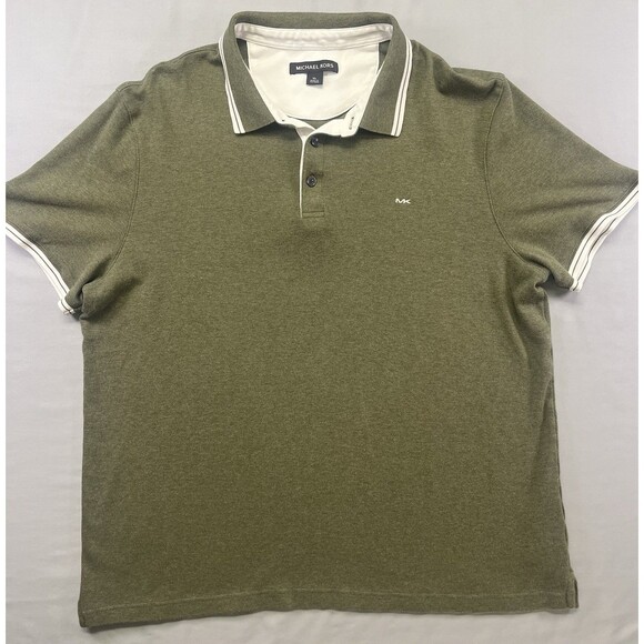Michael Kors Polo Shirt Men's XL Green Olive White Tipped MK Logo Short Sleeve - Picture 2 of 10